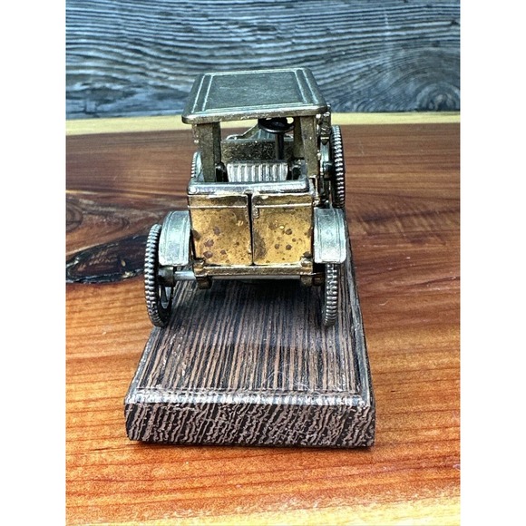 Vintage Made in Italy Die Cast Brass 1910-1920 Touring Car, Wooden Base, Rare! - Picture 4 of 8